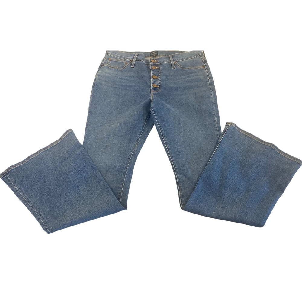 J Crew Full Length Flare Button Fly Stretch Jean Medium Wash Women Size 30 NWOT‎